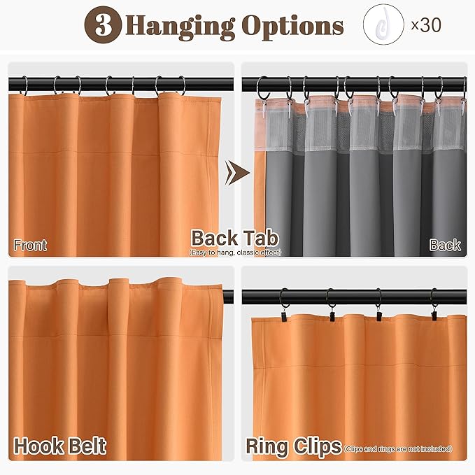 Guken Orange Linen 100% Blackout Curtains for Living Room 120 Inches 2 Panel Sets Long Textured Black Out Thermal Insulated Back Tab Hook Belt Backdrop Patio Curtains for Sliding Door 52x120