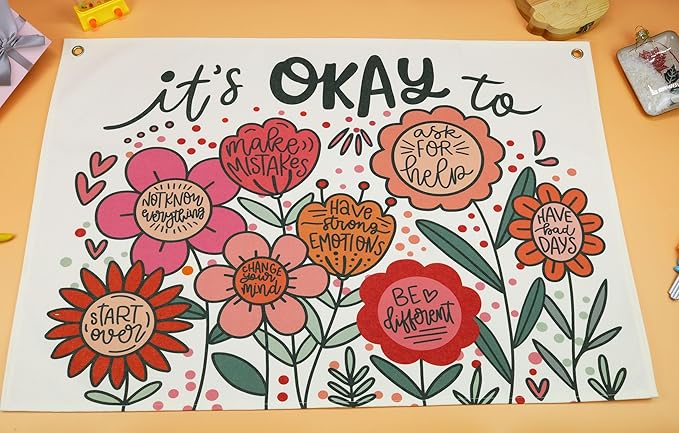Mental Health Growth Mindset,Calming Corner,School Counselor Teacher Psychological Gift Therapist Therapy Office Wall Decor-Rectangular Banner Flag Wall Sign Gift It's Okay to Not Know Everything