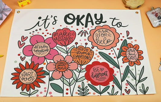 Mental Health Growth Mindset,Calming Corner,School Counselor Teacher Psychological Gift Therapist Therapy Office Wall Decor-Rectangular Banner Flag Wall Sign Gift It's Okay to Not Know Everything