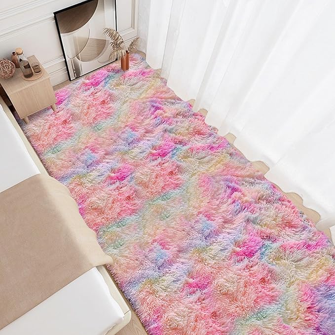 Colorful Unicorn Rainbow Rug for Girls Bedroom Bedside Rug Runners 3x10 Ft for Hallway Living Room Non Slip Fluffy Runner Carpet for Kids Room Kawaii Decor
