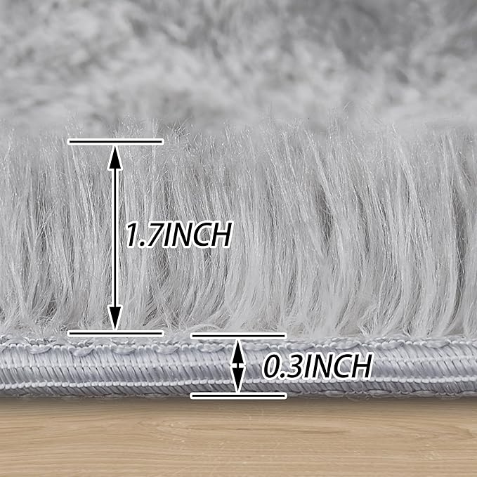 4 ft Round Fluffy Grey Rug for Bedroom,Tie Dyed Furry Round Carpet Non Slip Gray Fuzzy Shaggy Plush Circle Area Rug Rug for Living Room Room Nursery Room Playroom Kids Room Home Decor Washable