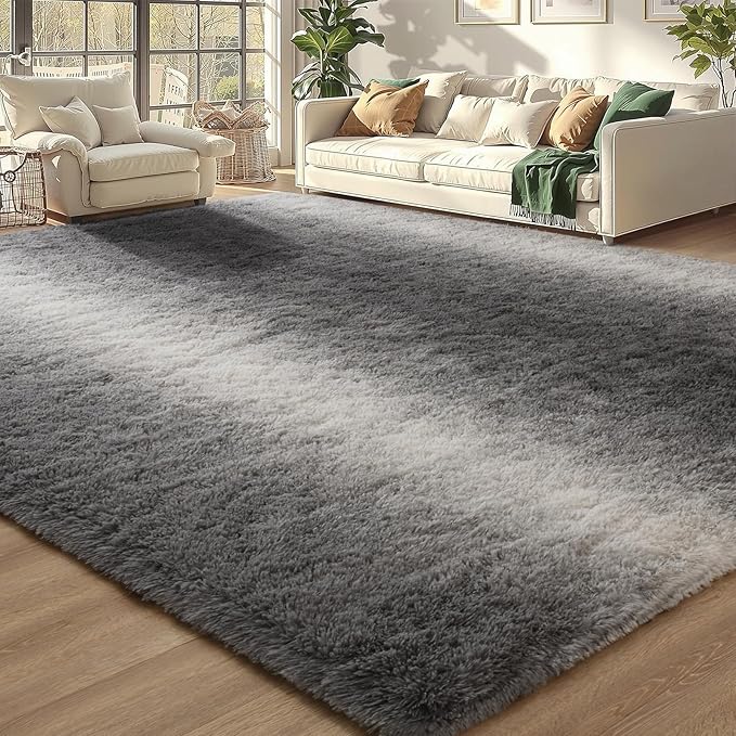 Meralax Gradient 4x6 Grey Rugs for Living Room Bedroom, Machine Washable Soft Fluffy Shaggy Gray Bedside Rug, Indoor Floor Carpet for Kids Girls and Boys, Dorms, Nursery Rooms, Home Decor Aesthetic