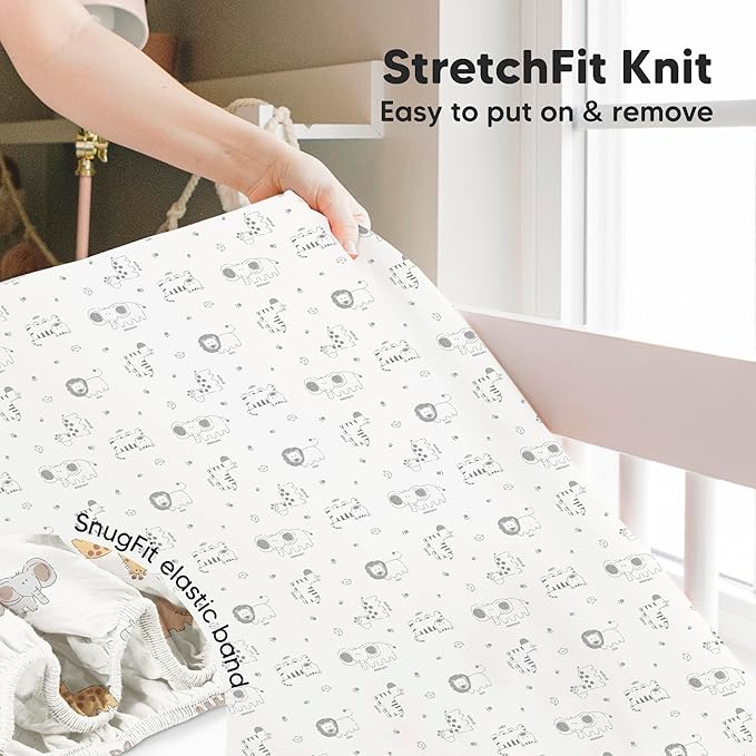 KeaBabies 2-Pack Baby Crib Sheets for Boys, Girls - 52x28 Viscose Derived from Bamboo Toddler Bed Sheets Neutral, Fitted Crib Mattress Cover for Standard Baby Bedding, Soft & Cozy (KeaSafari)
