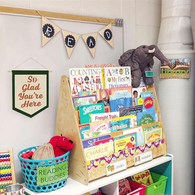 Vintage Welcome Sign for Classroom,Welcome Sign for Front Door, So Glad You're Here Linen Canvas Banner, Teacher Must Haves Wall Hanging Pennant Flag Banner for Classroom Preschool Decor,15x11