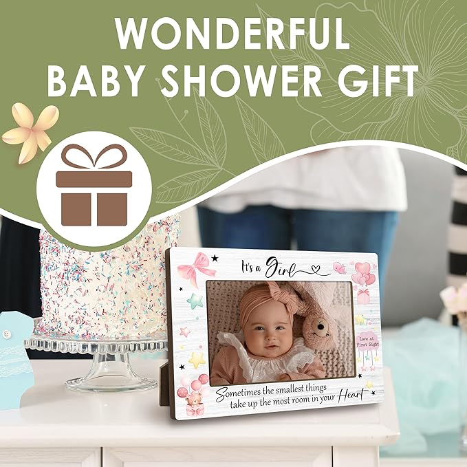 Cute First Christmas Baby Picture Frame - It's a Girl Gender Reveal Decorations and Baby Shower Gifts for New Mom Grandparent Pregnancy Announcement Newborn Nursery 4 X 6 Inch Picture Frame - A16