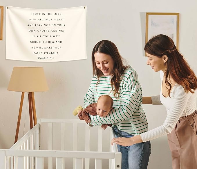 Trust in the Lord Christian Bible Verse Scripture Rectangular Canvas Banner-Flag Poster Wall Sign Decor for Toddler Boy Girl Kids,Nursery Baby Room Bedroom Decor-Baby Shower Birthday Christmas Gift