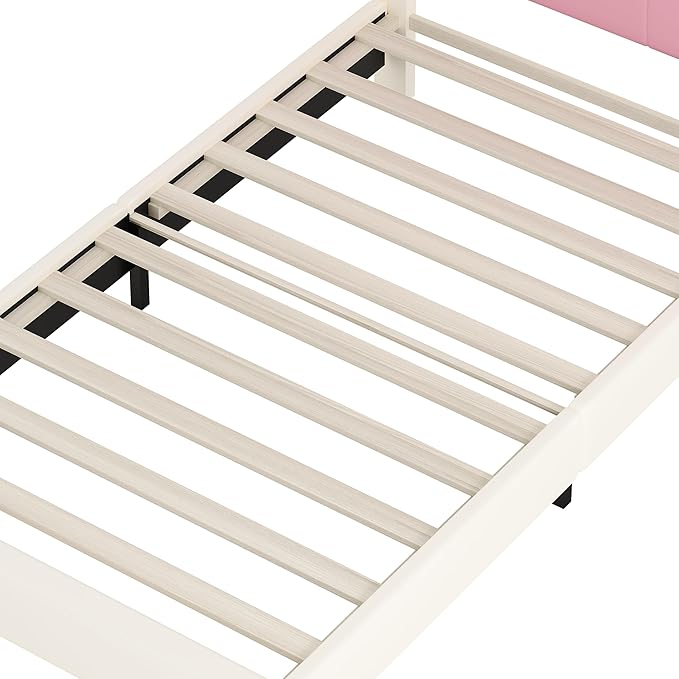 Bellemave Twin Size Princess Bed Frame with Crown Shaped Headboard for Kids,Upholstered Platform Bed with Slats Support,Twin Girls Bed,White