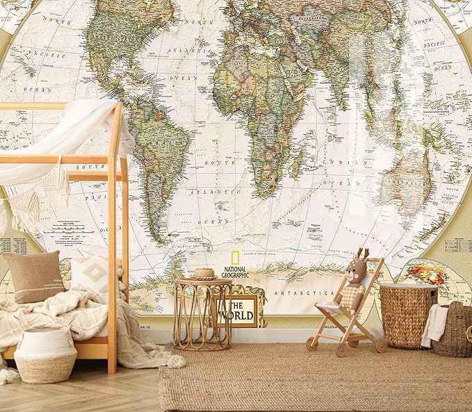 World Map Wallpaper Mural for Nursery Kids Room Large Wall Mural for Bedroom Living Room