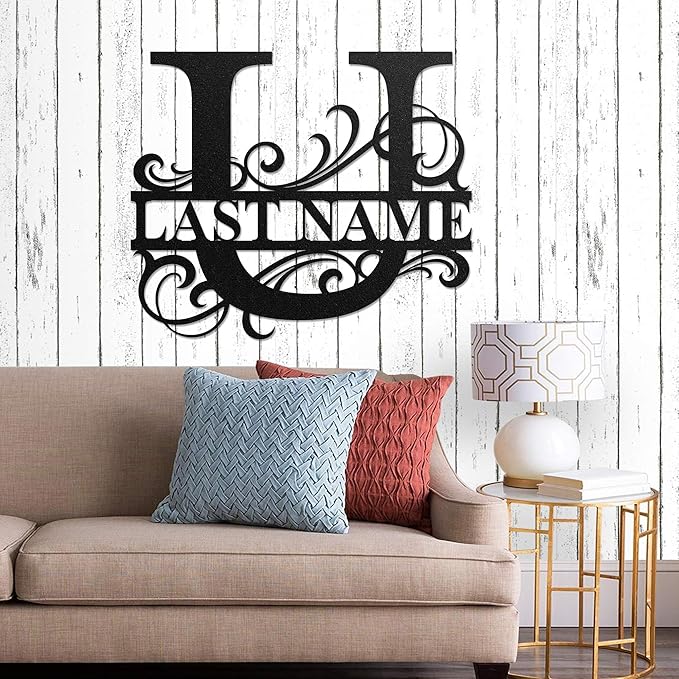 LULLBABYMALL Custom Metal Signs - Last Name Sign, Split Letter Monogram, Letter U, Family Name Wall Art, Outdoor Metal Signs, Personalized Wedding Gift