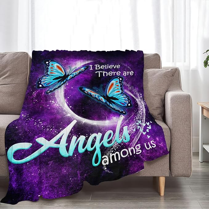 Blue Butterfly Blanket Throws - Soft Warm Cozy Fleece Throw Blanket for Girls, Women, Kids, Adults - 80"x60"