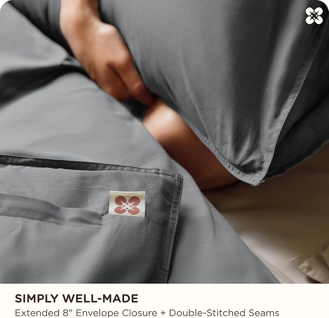 Bedsure Cotton Duvet Cover Queen Size, Cotton & Rayon Derived from Bamboo Blend Duvet Cover Set for Hot Sleepers, Ultra-Soft, Breathable & Lightweight Home Bedding for All Seasons (Dark Grey,90"x90")