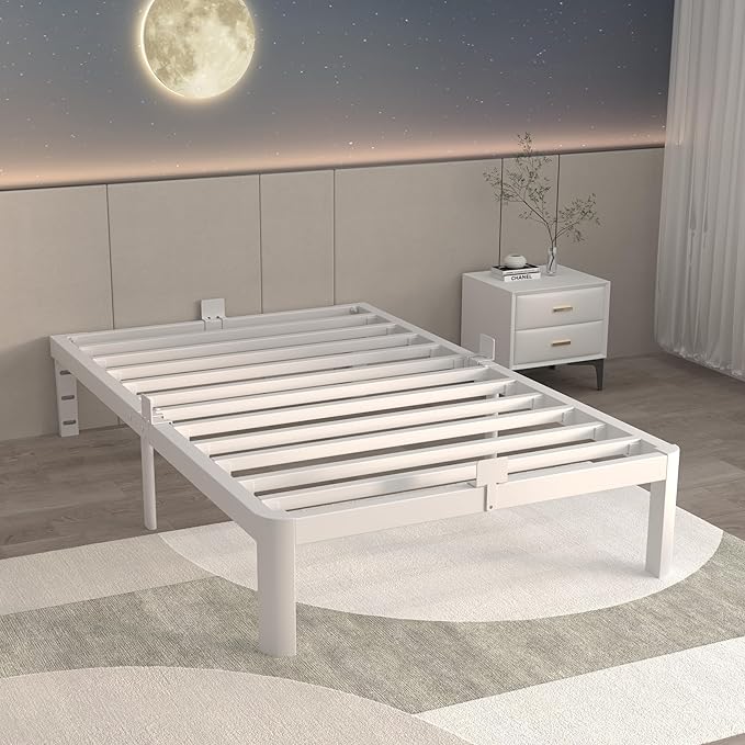 ITIMIDI 12 Inch White Twin Bed Frames, Metal Twin Size Platform Bed Frame with Round Corner Legs, Heavy Duty Steel Support 3500 LBS, Storage Space, No Box Spring Needed, Noise Free, Easy Assembly