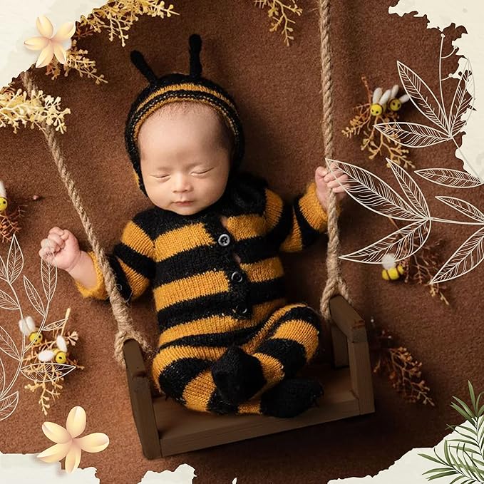 M&G House Newborn Photography Props Swing Prop Wooden Swing Baby Photo Props Wooden Prop Swing Baby Photoshoot Props Newborn Photography Accessory(Brown, 6 Sunflowers)