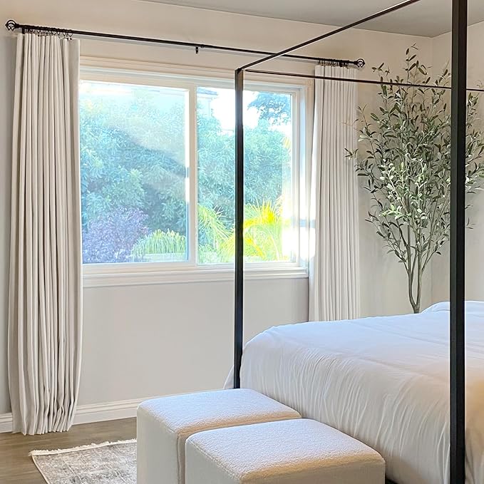 INOVADAY 100% Blackout Curtains for Bedroom, Black Out Curtains 80 Inch Long, Clip Rings Linen Blackout Drapes, Thermal Insulated Room Darkening for Living Room, 2 Panels - Beige,W50xL80