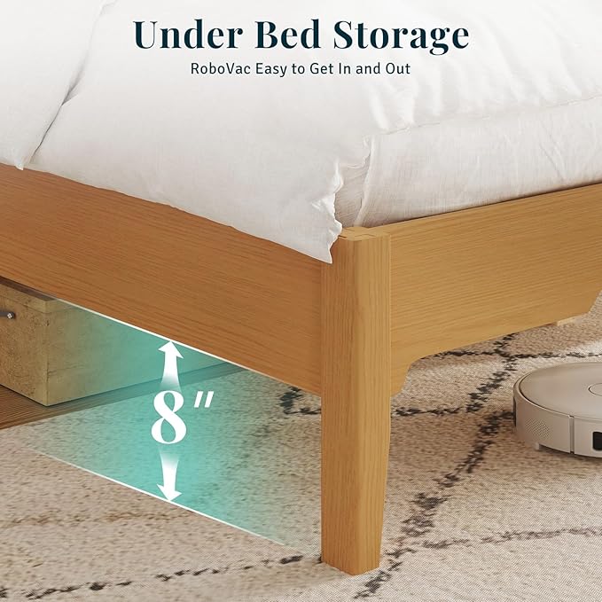King Bed Frame and Headboard, Wooden Platform Bed with Wood Slats Support, Modern Bed Frame with Storage&Charging Station, No Box Spring Needed, Easy Assembly, Noise Free, Natural