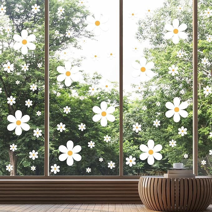 TaoBary 165 Pieces 15 Sheet Large Daisy Wall Decals Flower Stickers Vinyl Peel and Stick Floral Decal Daisy Wall Decor for Nursery Playroom Bedroom Living Room(Fresh)