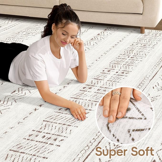 Area Rugs for Living Room Washable Living Room Rug Soft Neutral Indoor Floor Carpet Non-Slip Stain Resistant Modern Boho Rugs for Bedroom Dining Room Kids Room Nursery Office Home Light Brown