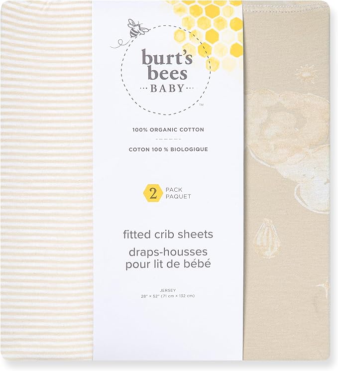 Burt's Bees Baby Essential Organic Cotton Fitted Crib Sheet, Breathable for Boy Girl Standard Crib & Toddler Mattresses