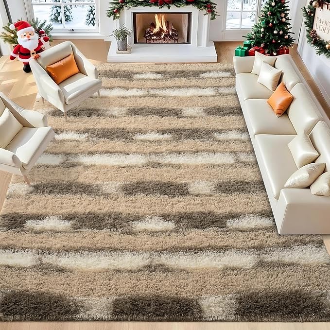 5x7 Feet Area Rugs for Living Room Bedroom,Beige and White Machine Washable Soft Fluffy Shaggy Indoor Rug, Floor Carpet for Girls Boys Kids, Dorms, Nursery Rooms, Home Decor Aesthetic