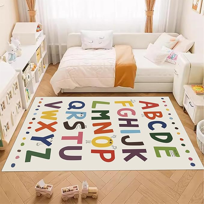 Large ABC Kids Area Rugs5x7ft, Kindergarten and Preschool Educational Learning Alphabet Area Rugs Playroom Kids Puzzle Rugs Suitable for Children's Rooms,For Nursery, Classroom, Baby Daycare