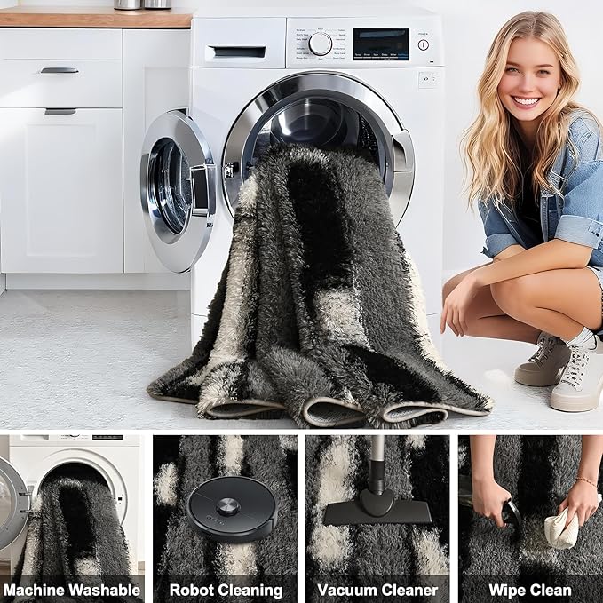 6x9 Feet Area Rugs for Living Room Bedroom,Gray and White Machine Washable Soft Fluffy Shaggy Indoor Rug, Floor Carpet for Girls Boys Kids, Dorms, Nursery Rooms, Home Decor Aesthetic