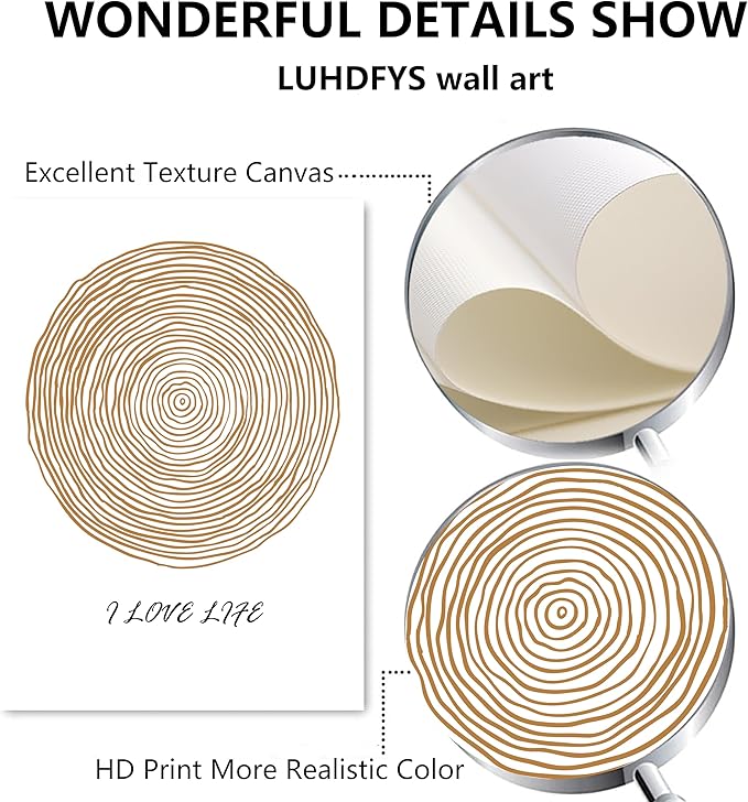 LUHDFYS Mid Century Modern Abstract Geometric Canvas Wall Art Set,I Love Life Canvas Prints,Boho Scandinavian Style Print for Living Room Bedroom Decor,Unframed