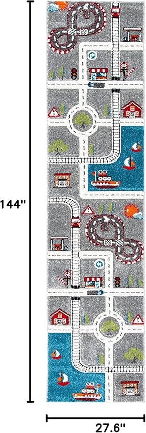 SAFAVIEH Carousel Kids Collection Runner Rug - 2'3" x 12', Grey & Ivory, Non-Shedding & Easy Care, Ideal for High Traffic Areas for Boys & Girls in Playroom, Nursery, Bedroom (CRK192F)