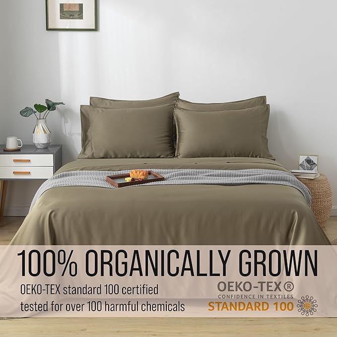 Bella Coterie 6 Piece Luxury Bamboo Viscose California King Size Sheet Set | 100% Organically Grown | Cooling for Hot Sleepers | 18" Deep Pocket | Soft & Hypoallergenic | 4 Pillowcases [Olive]
