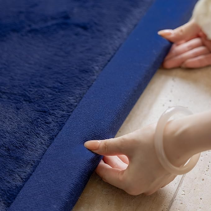 Loartee Faux Rabbit Fur Rug - 1.18" Thick Soft Fluffy Area Rug, Non-Slip Memory Foam Crawling Mat, Dark Blue, 59"x78"