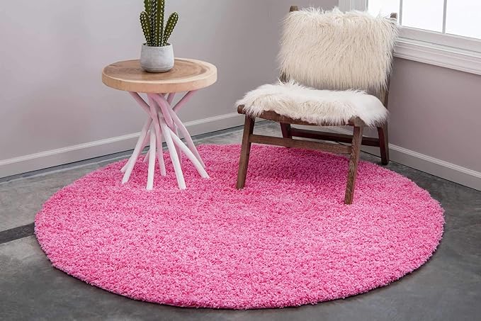 Unique Loom Solid Shag Collection Area Rug (8' Round, Taffy Pink)
