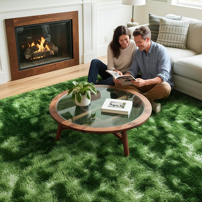 EVOIONOS 5x7 Washable Large Area Rug Living Room, Fluffy Shag Rug Bedroom, Ultra Soft Plush Non Slip Carpet Indoor Floor Bedside Nursery Kids Girls Room Dorm, Home Decor Aesthetic, Tie-Dyed Green