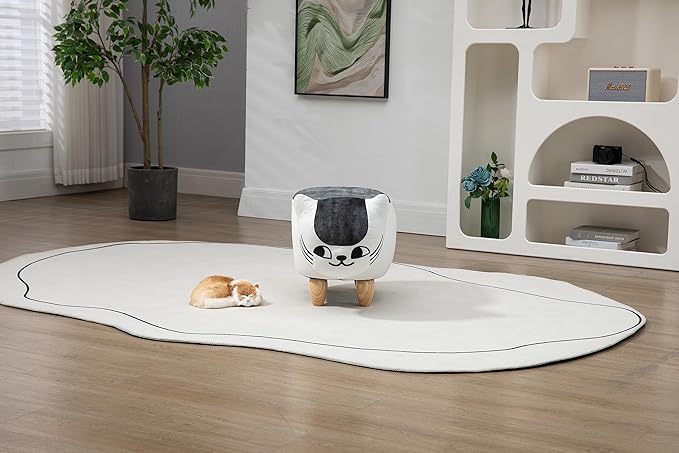 Home 2 Office Cat Condo Pet House Furniture, Kitten-Shaped Fabric Storage Ottoman for Cats, Small Dogs and Pets, Multi-Color