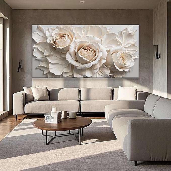 QSQ Large Wall Art For Living Room Prints Home Wall Decor Modern Canvas Art Wall Decor 35 X 70 Inches White Flower Wall Art Elegant Flower Painting Picture For Bedroom Hotel Office Artwork