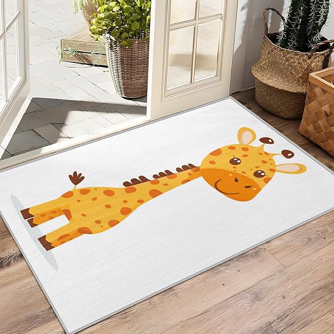 Giraffe Rug for Nursery - 6x8 Rug - Giraffe Rug - Cute Cartoon Safari Area Rug - Kids Baby Nursery Rugs - Kawaii Zoo Animal Carpet - Home Decor