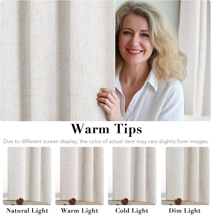 H.VERSAILTEX Ivory Curtains Blackout, 100% Blackout Linen Curtains with White Thermal Insulated Liner, Grommet Drapes Blackout Curtains for Living Room (2 Panels, 42 x 84 Inch, Ivory)