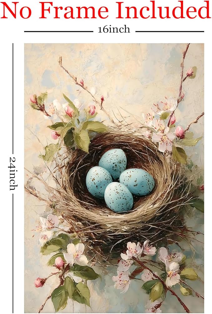 Vintage Bird's Nest Wall Art Pink Flower Painting Spring Bird Prints Watercolor Wildflower Prints Watercolor Botanical Poster Abstract Animal Picture Abstract Bird Egg Poster 16x24inch Frameless