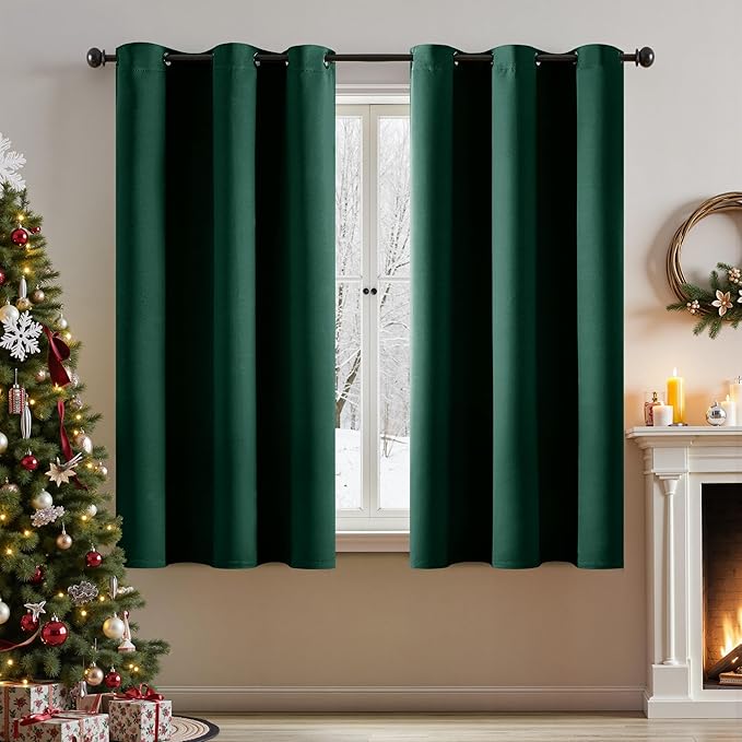 MIULEE Hunter Green Blackout Curtains - Thermal Insulated Bedroom Curtains Room Darkening Drapes for Living Room Kitchen Christmas Grommet Top Window Treatment, 40 x 45 Inches Long, 2 Panels