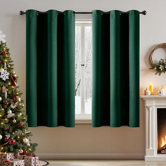 MIULEE Hunter Green Blackout Curtains - Thermal Insulated Bedroom Curtains Room Darkening Drapes for Living Room Kitchen Christmas Grommet Top Window Treatment, 40 x 45 Inches Long, 2 Panels