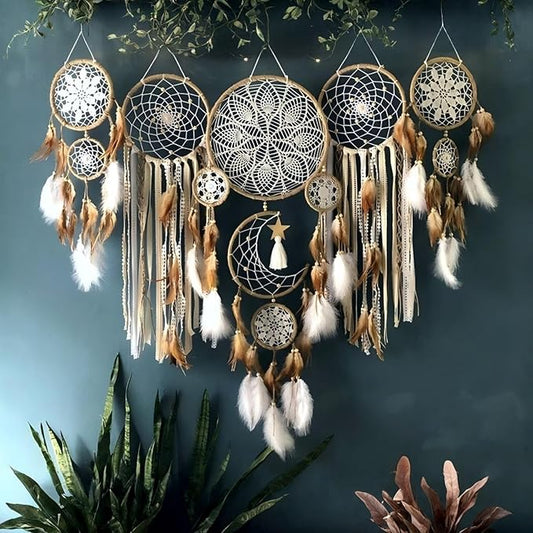 Dream Catcher Wall Decor,Large Boho Dream Catcher with Luxurious Feathers & Beads, Handmade Wall Hanging for Bedroom, Nursery, Living Room, Gift Ready for Girls & Adults (Camel)