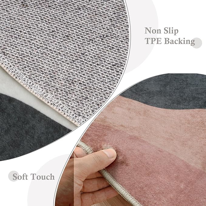 4ft Abstract Round Rug,Soft Washable Non-Slip Sun and Mountain Circle Kids Room Rugs,Chic Faux Wool Low-Pile Circular Throw Rugs for Entryway/Bedroom/Nursery/Living Room/Bathroom(Grey)