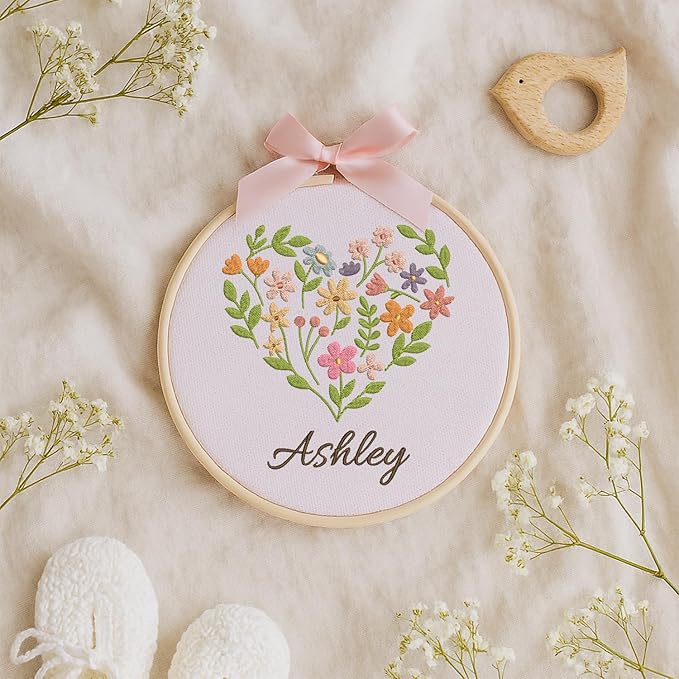 Personalized Baby Name Sign Welcome Baby Announcement Sign Newborn Baby Embroidery Hoop with Bows Baby Hospital Name Sign Custom Infant Baby Name Baby Shower Gifts (05)