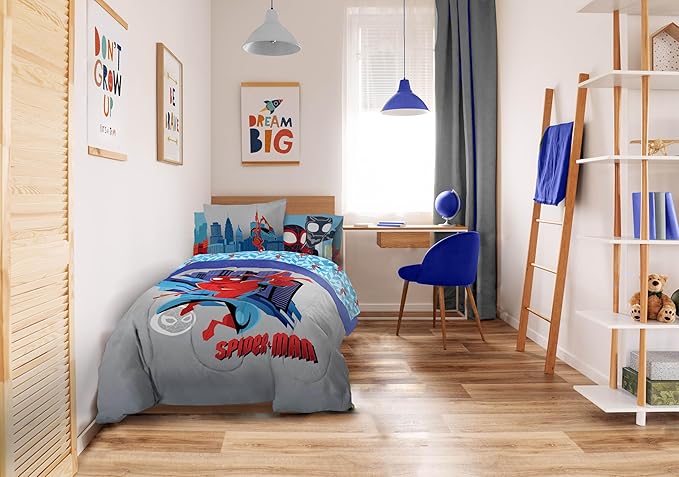 Sunny Side Up Kids Comforter Set Includes Sheets and Pillow Covers - Soft and Cozy Bed Set for Stylish Room Decor, Gray - Spiderman, 5 Piece Twin Bedding