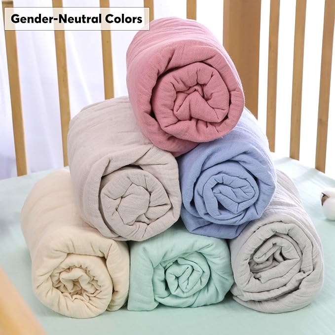 Muslin Baby Crib Sheets Fitted - Crib Sheets Neutral Turkish Cotton, Ultra Soft & Breathable - Organic Cotton Crib Sheets for Boys & Girls, GOTS & Oeko-TEX® Certified (52x28, Cloudy Gray)