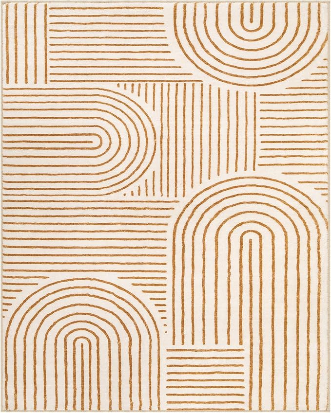 Lahome Abstract Machine Washable Rugs 8x10, Ultra-Thin Soft 8x10 Rugs for Living Room Office, Non-Slip Bedroom Rug Large Carpet Non-Shedding Accent Rug for Office Dining Room (8x10ft,Orange)