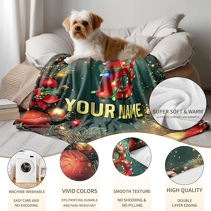 Ship Next Day, Custom Christmas Blanket - Merry Christmas Personalized Blanket, Xmas Gifts for Family Mom Dad Daughter Son Grandkids, for Teen Girls Women Man, Stocking Stuffers