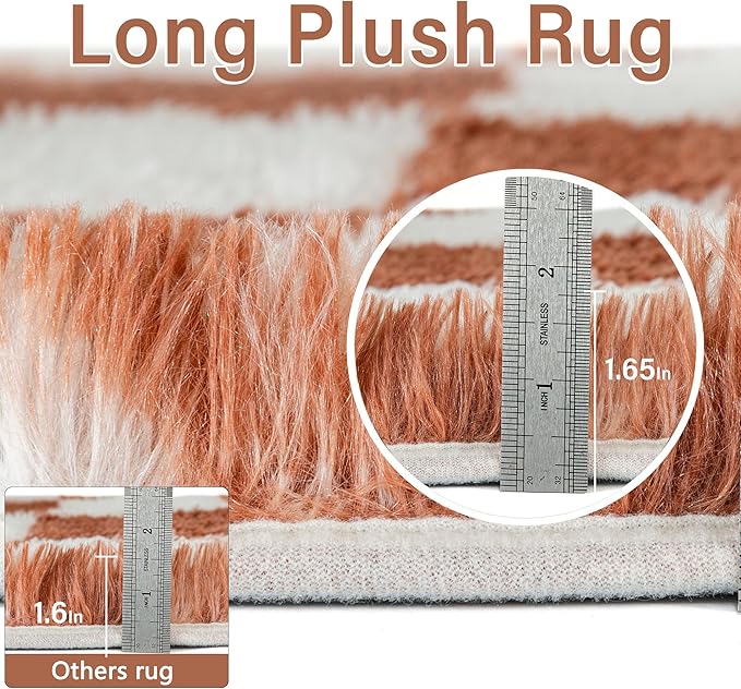 Checkered Area Rug 2x6 for Bedroom, Rose Pink Modern Shag Rug Super Soft Runner Carpet Washable Fluffy Rugs for Living Room Bedside Sofa Home Dorm Decor Aesthetic