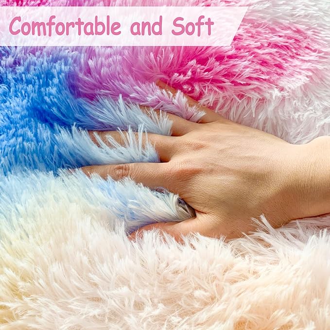 Rainbow Area Rugs 3x5 ft,Tie-Dyed Unicorn Fluffy Fuzzy Shaggy Carpet Soft Plush Furry Rug,for Bedroom Living Room Indoor Floor Rug Kids Girls Boys Home Decor Aesthetic, Dorm Nursery
