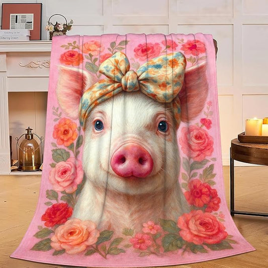 Pink Pig Blanket Cute Pig Throw Blanket Soft Cozy Fleece Fuzzy Stuffed Plush Flannel Animal Gifts for Girls Women Boys Kids Adults 60"X80"