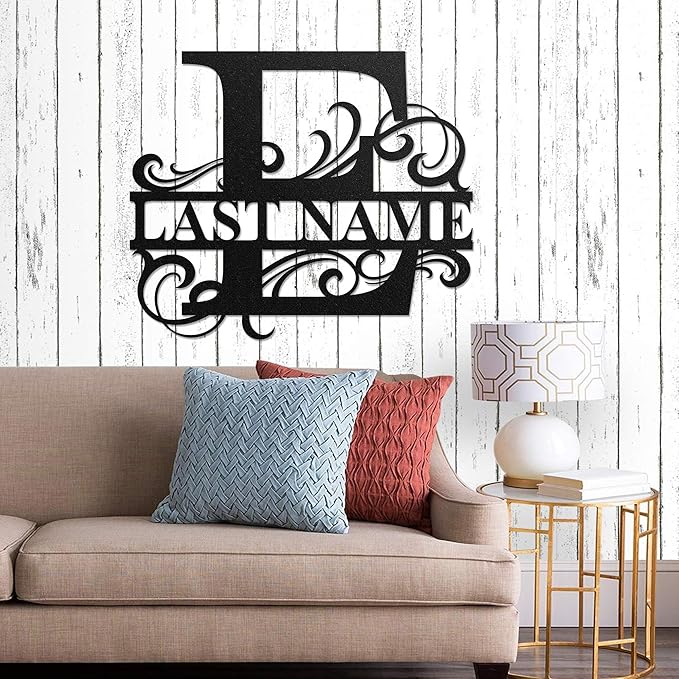 LULLBABYMALL Custom Metal Signs - Last Name Sign, Split Letter Monogram, Letter E, Family Name Wall Art, Outdoor Metal Signs, Personalized Wedding Gift