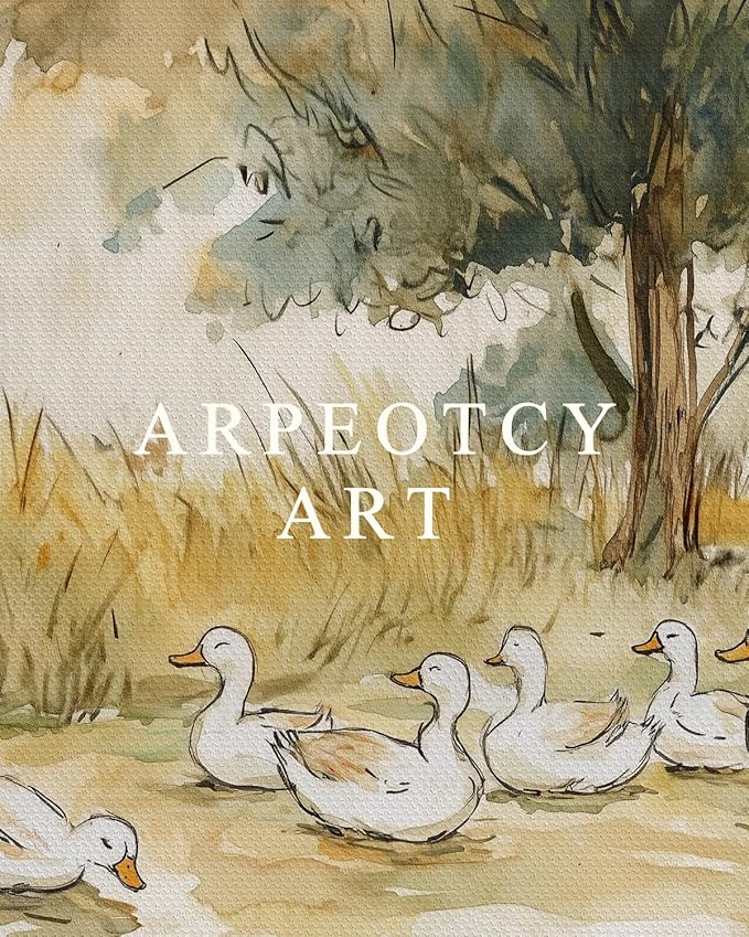 ARPEOTCY Vintage Framed Canvas Wall Art, 8x10inch, Farmhouse Nursery Duck Wall Decor, Rustic Art Prints Home Decor, Cute Duck Illustration Paintings for Living Room Bedroom Office Decoration